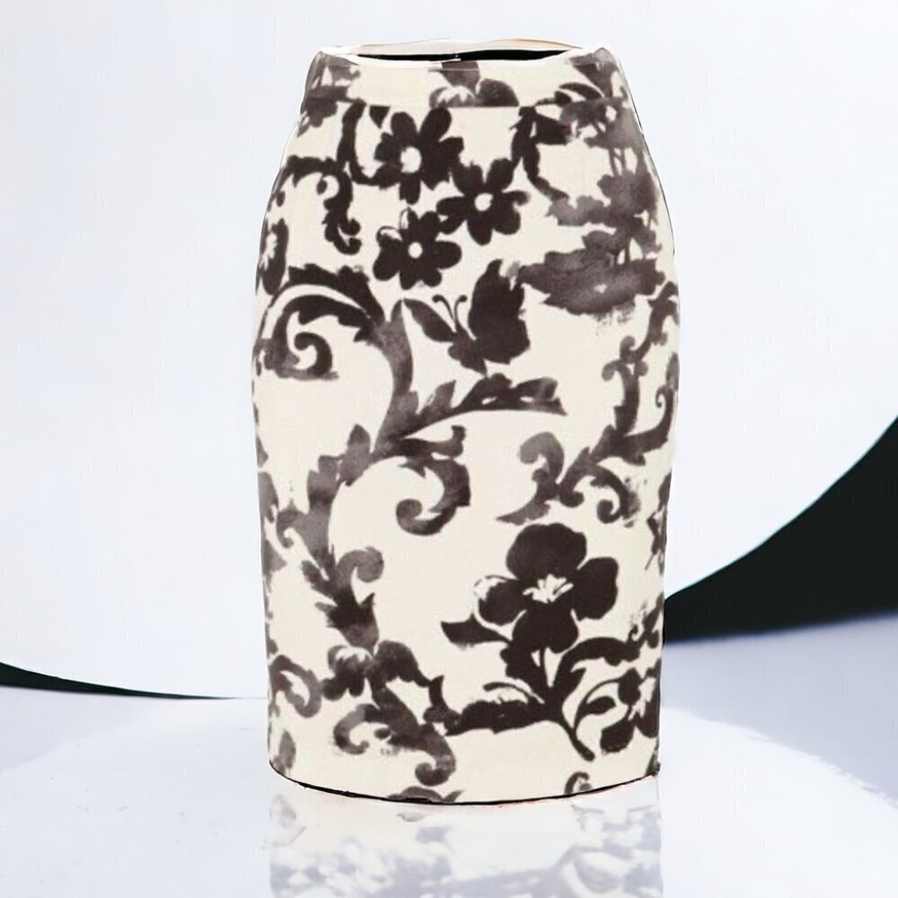 Moschino Cheap & Chic Cream and Black Damask and Striped Pencil Skirt Size 6